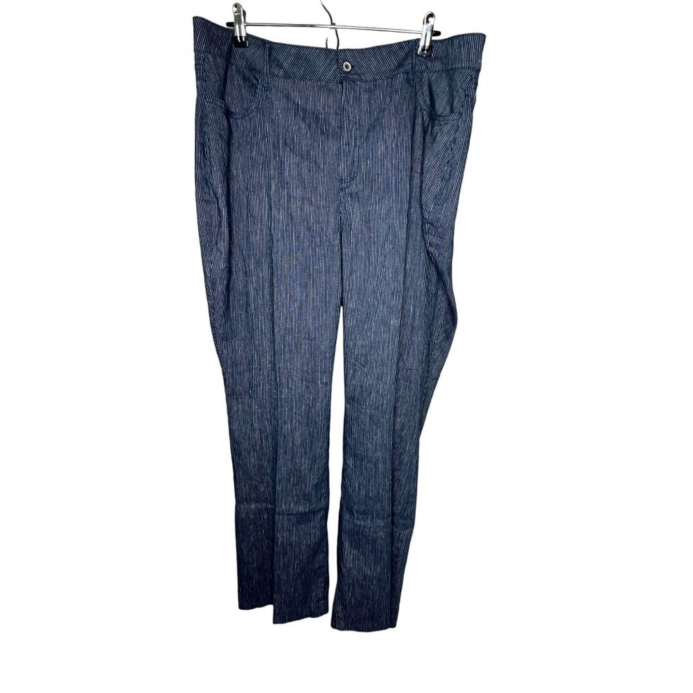 CURVES 360 NYDJ WOMENS LINEN BLEND BLUE STRIPE PANTS NORDSTROM SIZE 16